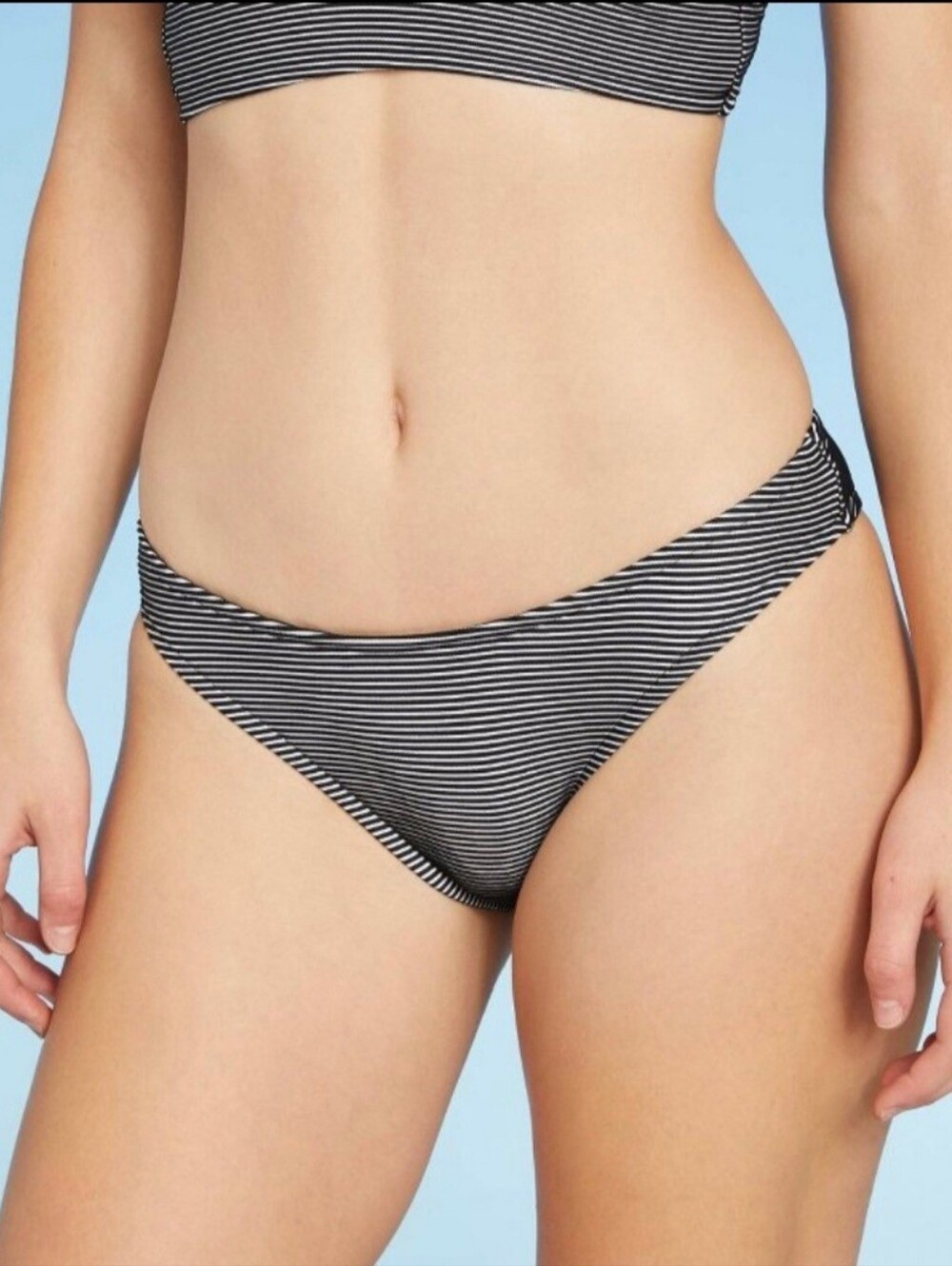 Shade & Shore Women's Black and White Striped Bikini Bottom